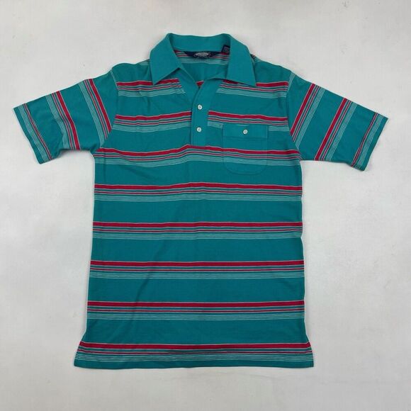 VTG Knights Bridge For Men Teal Red Striped Polo Shirt S/S Cotton Polyester Sz M - Picture 2 of 6